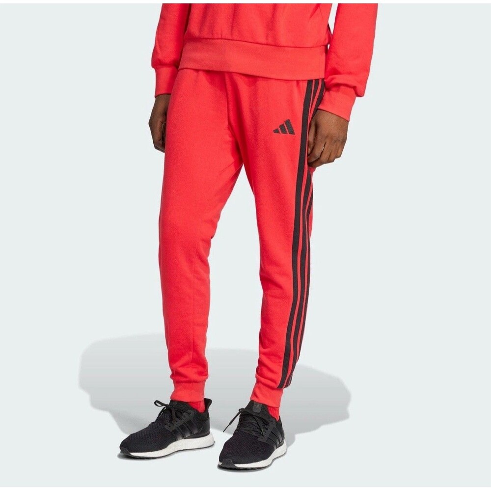 adidas men Essential 3-Stripes French Terry Size Large Pants Pure Ruby/Black NEW